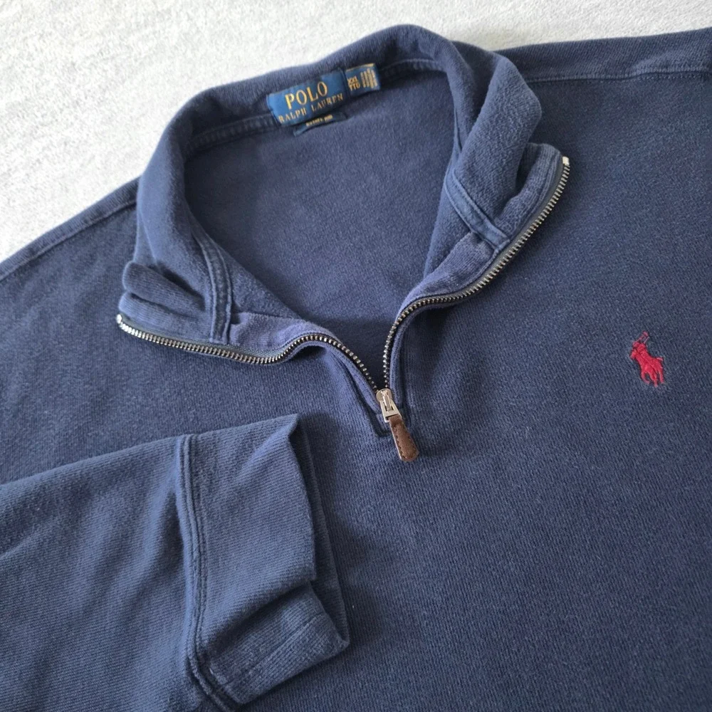 Polo Ralph Lauren Mens XXL Navy Blue Estate Rib Quarter Zip Pullover Sweater